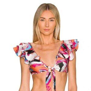 NEW BOAMAR Fanny Bikini Top in Marble Festival Ruffle Anthropologie X-Large